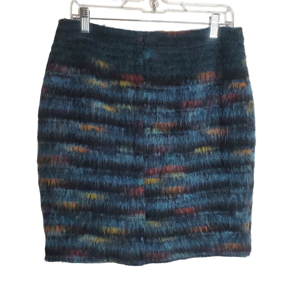 Anthropologie Maeve 10‎ Petite Blue Multicolor Furry Pencil Skirt Boho Statement